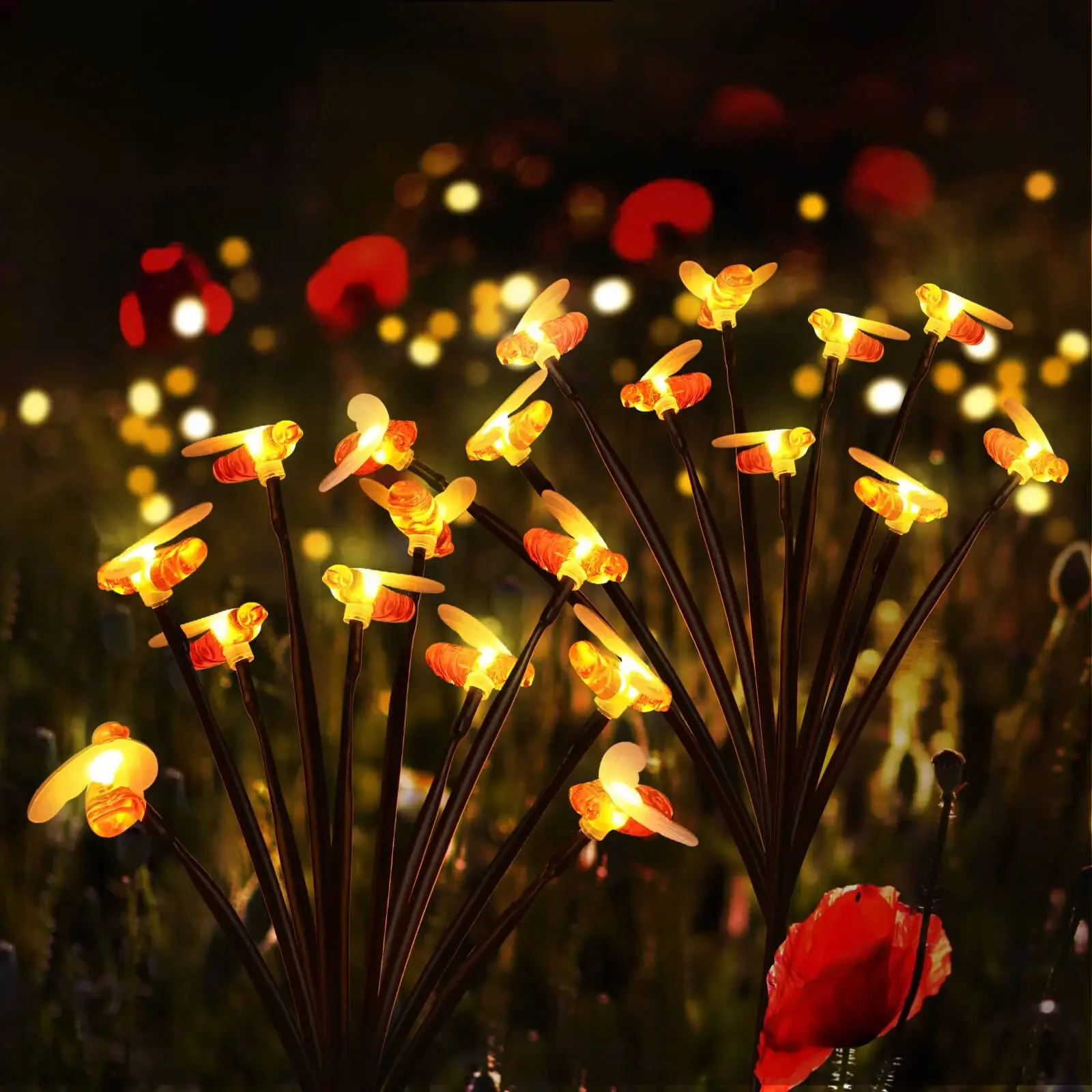 6/8/10 LED Solar Bee Firefly Butterfly Lights Waterproof Outdoor Garden Decorative Lawn Lights For Yard Patio Pathway view 3