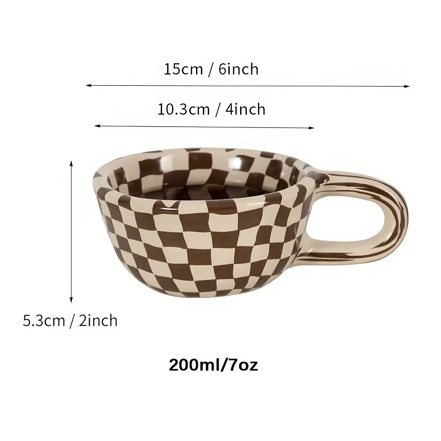 1pc 200ml caneca de café cerâmica copos de café marrom xadrez padrão copos de água verão drinkware cozinha coisas casa utensílios de cozinha