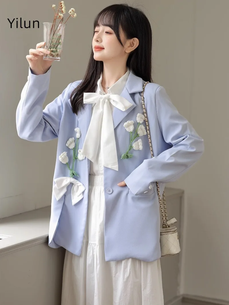 Yilun moda tridimensional decalque design high-end sensação terno jaqueta, topo solto roupas de outono feminino 2025 novo item