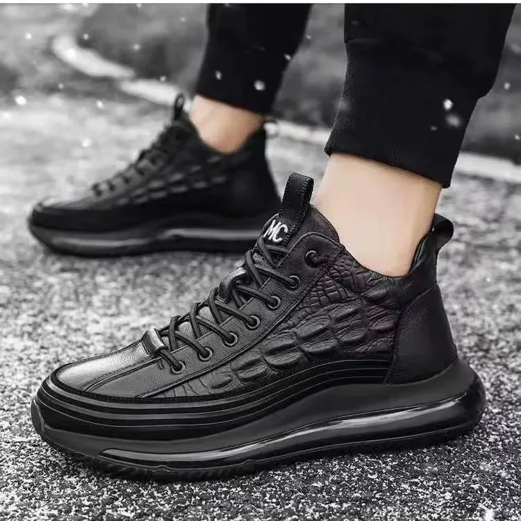 Men's Shoes 2025 Spring and Autumn New Thick Bottom Top Casual Trendy Shoes Crocodile Pattern Fashion Men's Shoes Sports Shoes