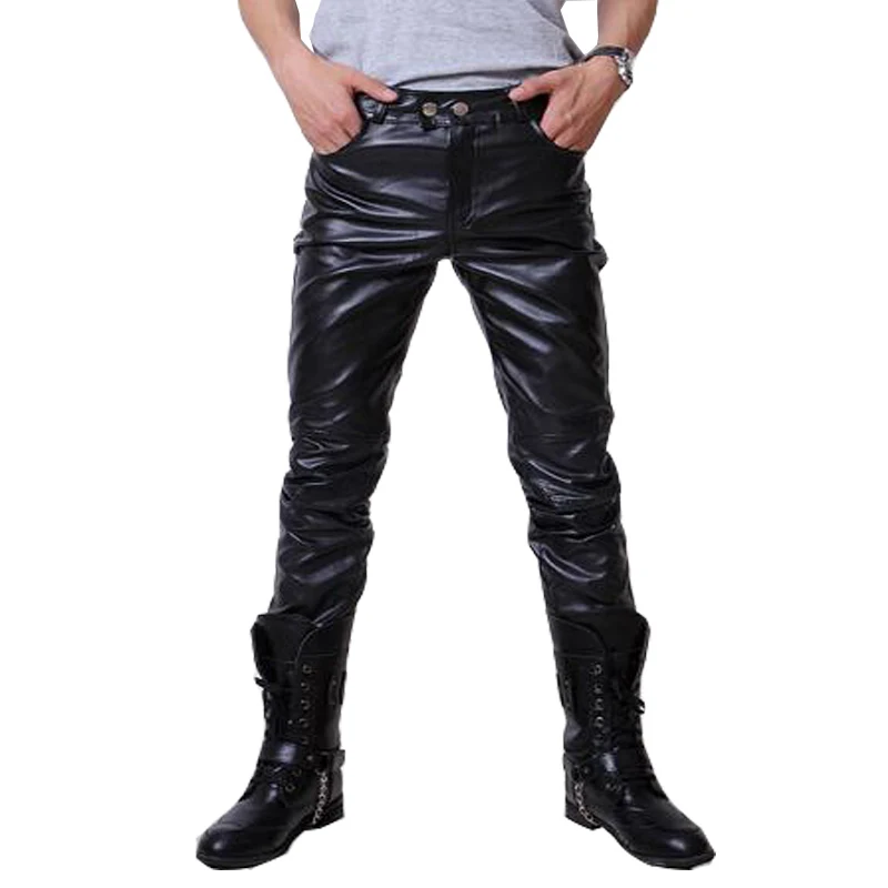 2024 Hip Hop Mens Leather Pants Faux Leather Pu Material 3 Colors Motorcycle Skinny Faux Leather Casual Pants