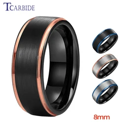 8MM Black Rose Gold Color Men Women Tungsten Wedding Ring Stepped Brushed Finish Trendy Gift Jewelry Comfort Fit