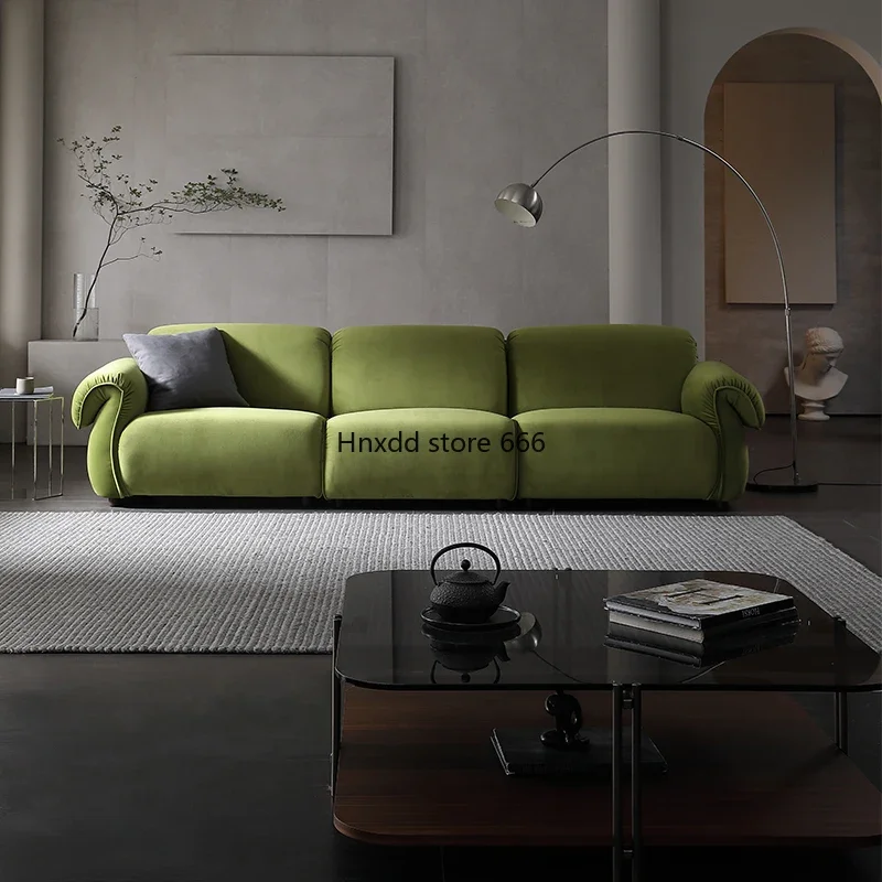 Three-person sofa living room small apartment simple straight row green fabric sofa