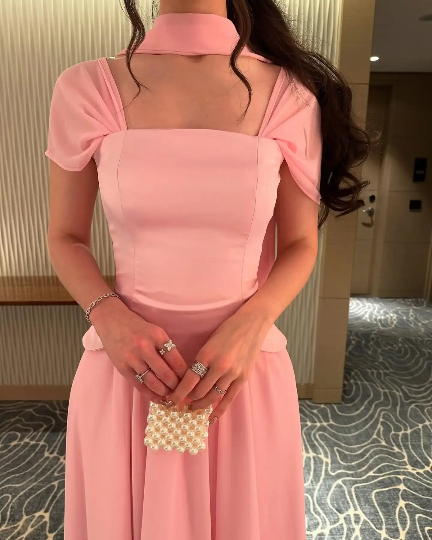 Pink Elegant Party Dresses for Women Luxury Women Evening Dress Square Collar Customized Woman Wedding Prom Dress 2025