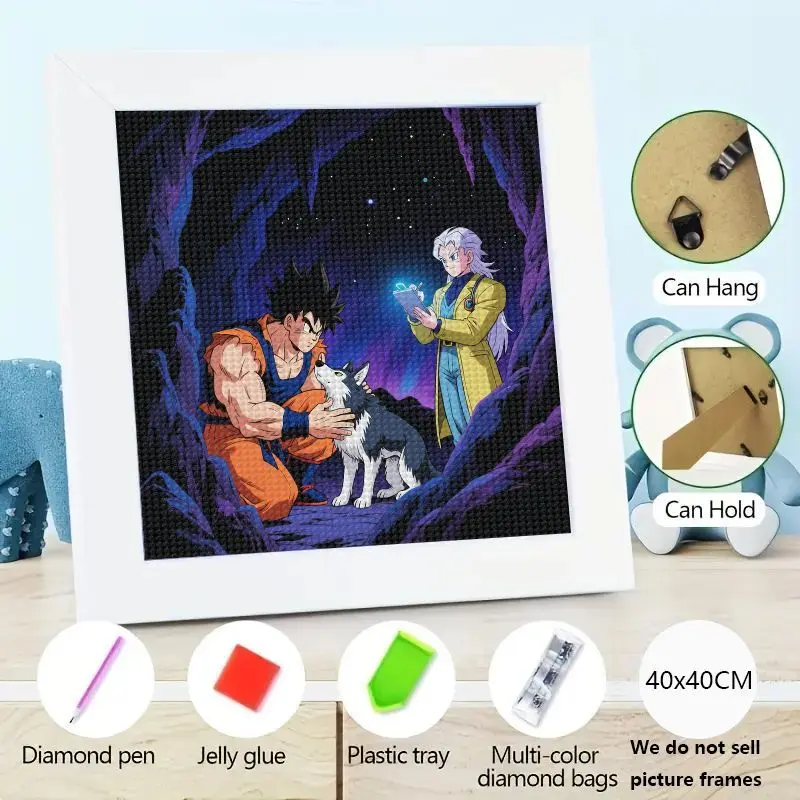 

1 шт. Dragon Ball Super Anime Goku & Whis с собакой 5D набор для алмазной живописи, полная дрель, горный хрусталь, мозаика, художественный декор для стен своими руками, 40x40