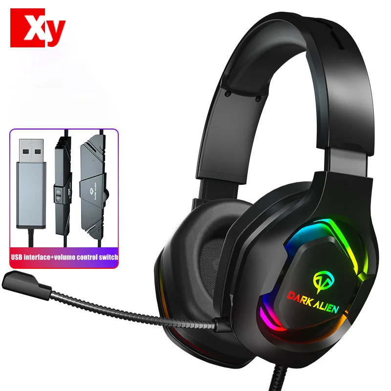 

Headsets HIFI Stereo Surround RGB Games No Delay Noise Cancelling Headsets With Microphone Talk Wired Headsets Soft Earmuffs