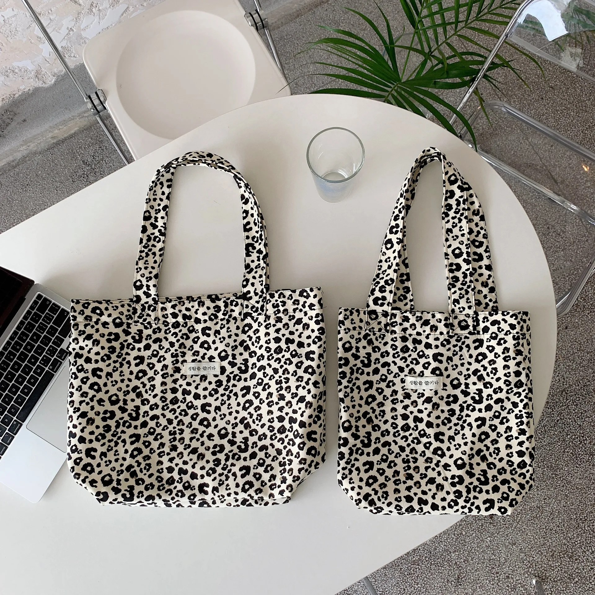 Retro Leopard Print Schulter Taschen Für Frauen Leinwand Tote Casual Reise Handtaschen Weibliche Große Kapazität Tuch Einkaufen Schule Tasche