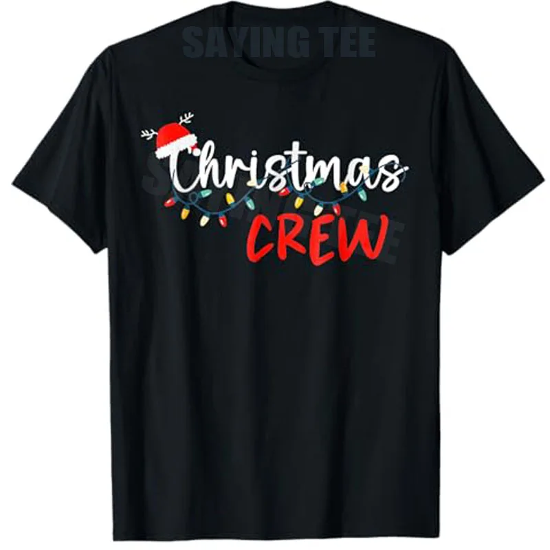 

Christmas Crew Xmas Lights Family Matching Pajamas Holiday T-Shirt Y2k Santa Saying Tee Novelty Gift Cotton Short Sleeve Clothes