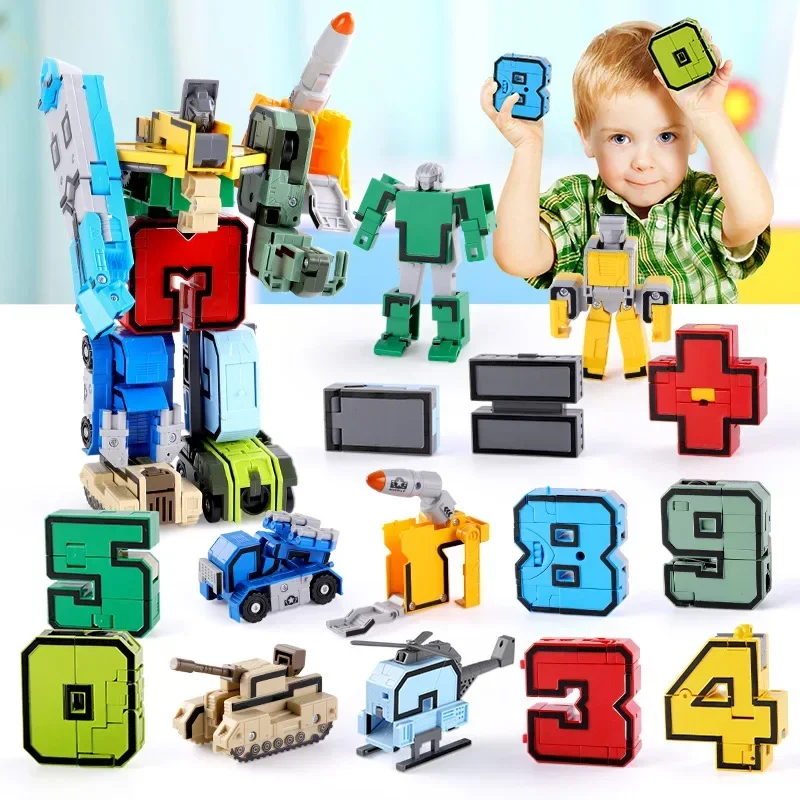 1Pcs Number Deformation Robot Toys For Children DIY Creative Education Blocks Assembling Action Figure Transformation Boy Gifts