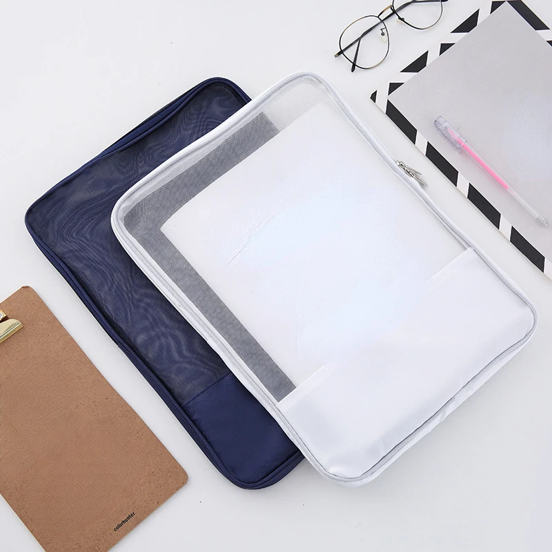 

Large capacity Stationery Storage bag Folder File Mesh Zipper Pouch 34*25cm Document Bag Zip File Folder School Office Supplies