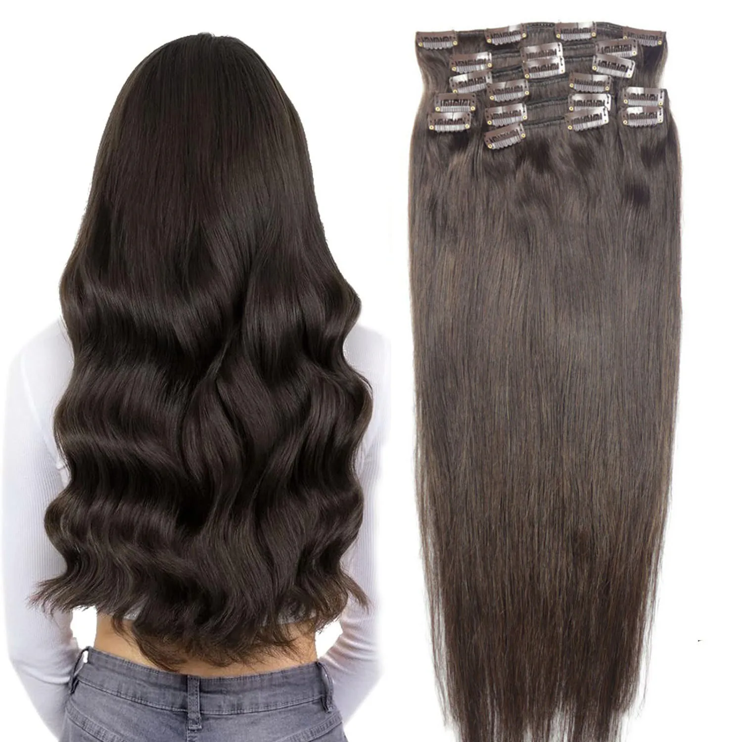 

Chocola Brazilian Remy Clip in Human Hair Extensions 16"-24" 10pcs Set 160g Clip In Human Hair Extensions Natural Straight