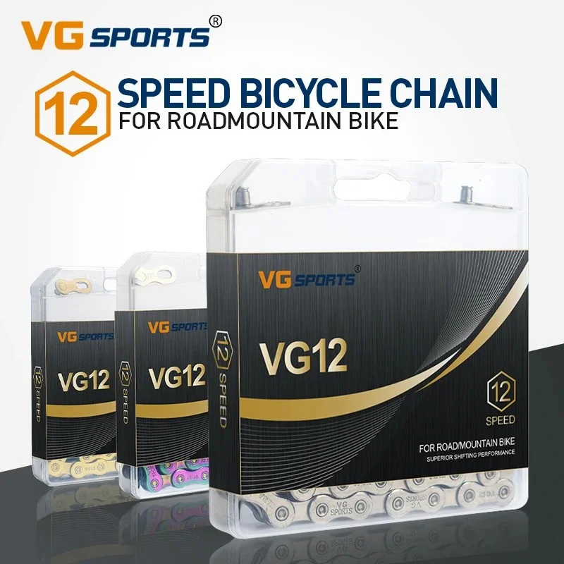 

VG Sports MTB 12 Speed Chain Lightweight 12s System Connector Included 126 Links for Bicycle Parts Silver Rainbow Titanium