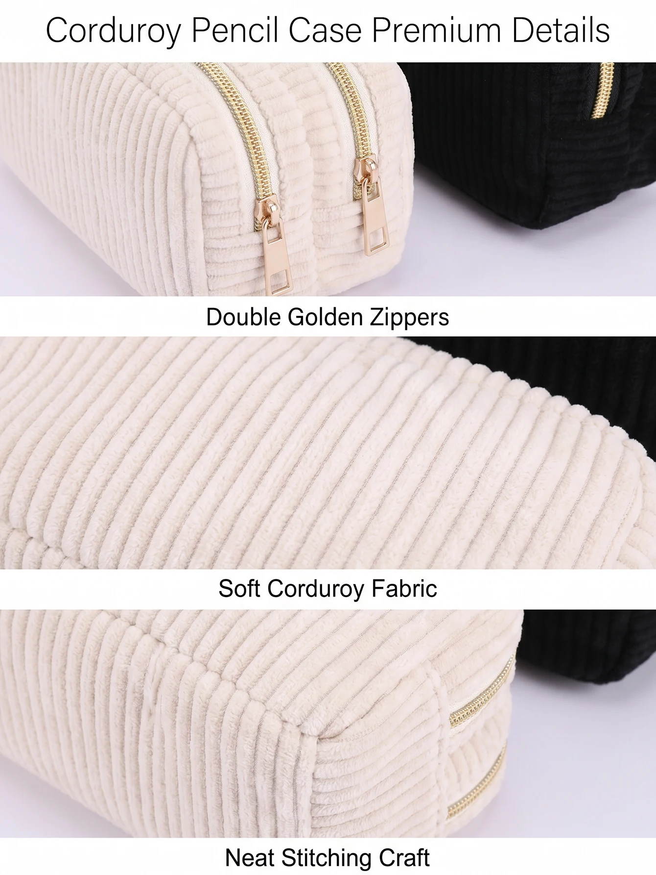Personalized Name Corduroy Pencil Case Dual Zipper Two Layer Box Pen Bag Embroidered Stationery Pouch Back to School Supplies view 5