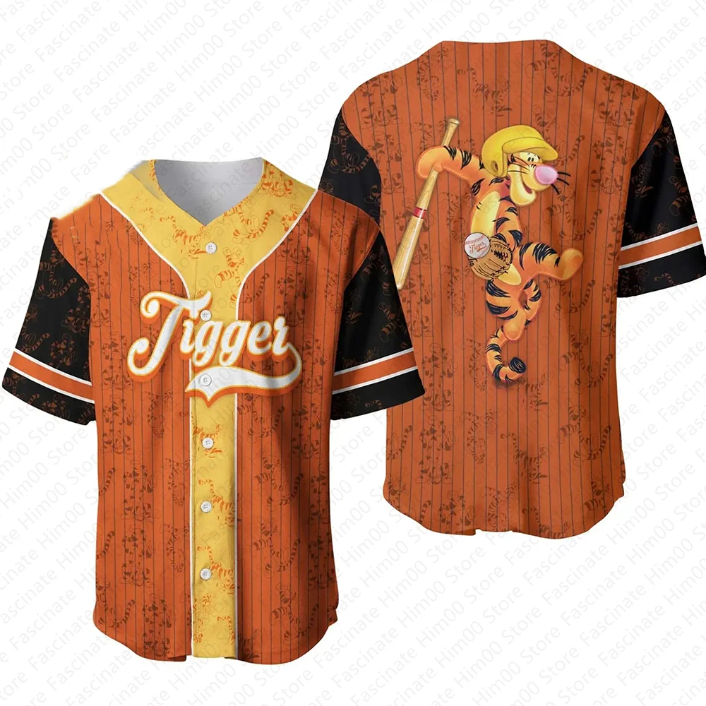 White Yellow Disney Baseball Jersey Tigger Winnie The Pooh children\'s summer baseball uniform T-shirt boy/men\'s baseball uniform