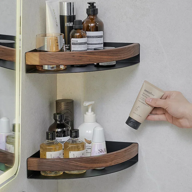 Sleek Multilayer Tripod Wall-Mounted Shelf No Drilling Required Ideal for Bathroom Storage and Organizing Space-Saving Solution