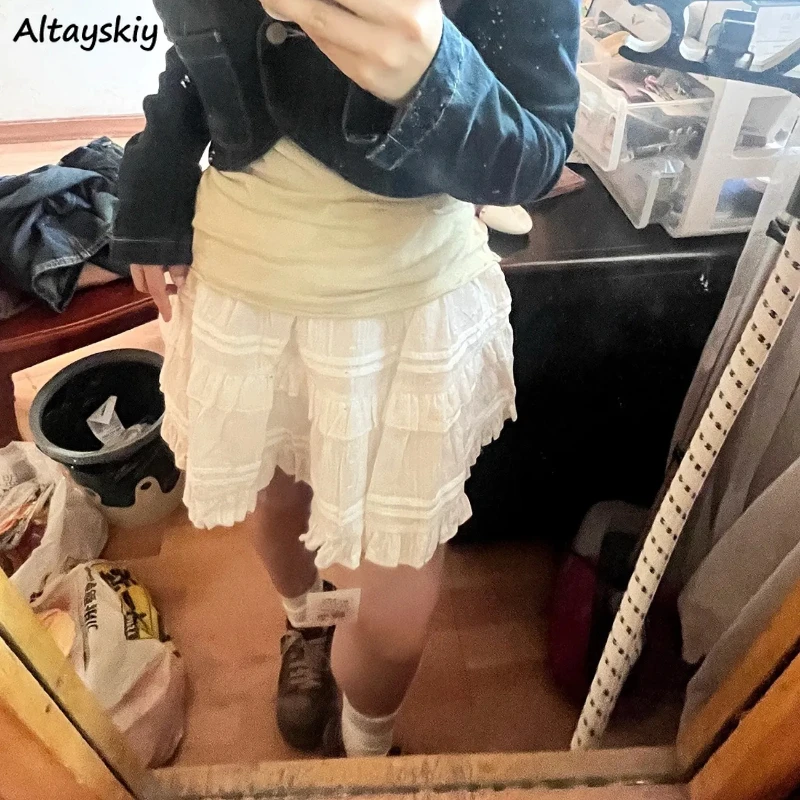 Mini Skirts Women Gentle Pleated Simple Streetwear Summer Fashion Aesthetic All-match Attractive Girlish Ulzzang Literary New