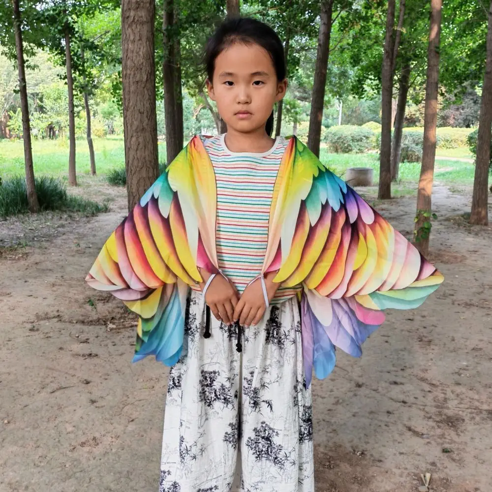 Polyester Rainbow Wing Cape Rainbow Pattern Bird Feather Print Costume Cape Colorful Style Lightweight Fabric Bird Wing Cape