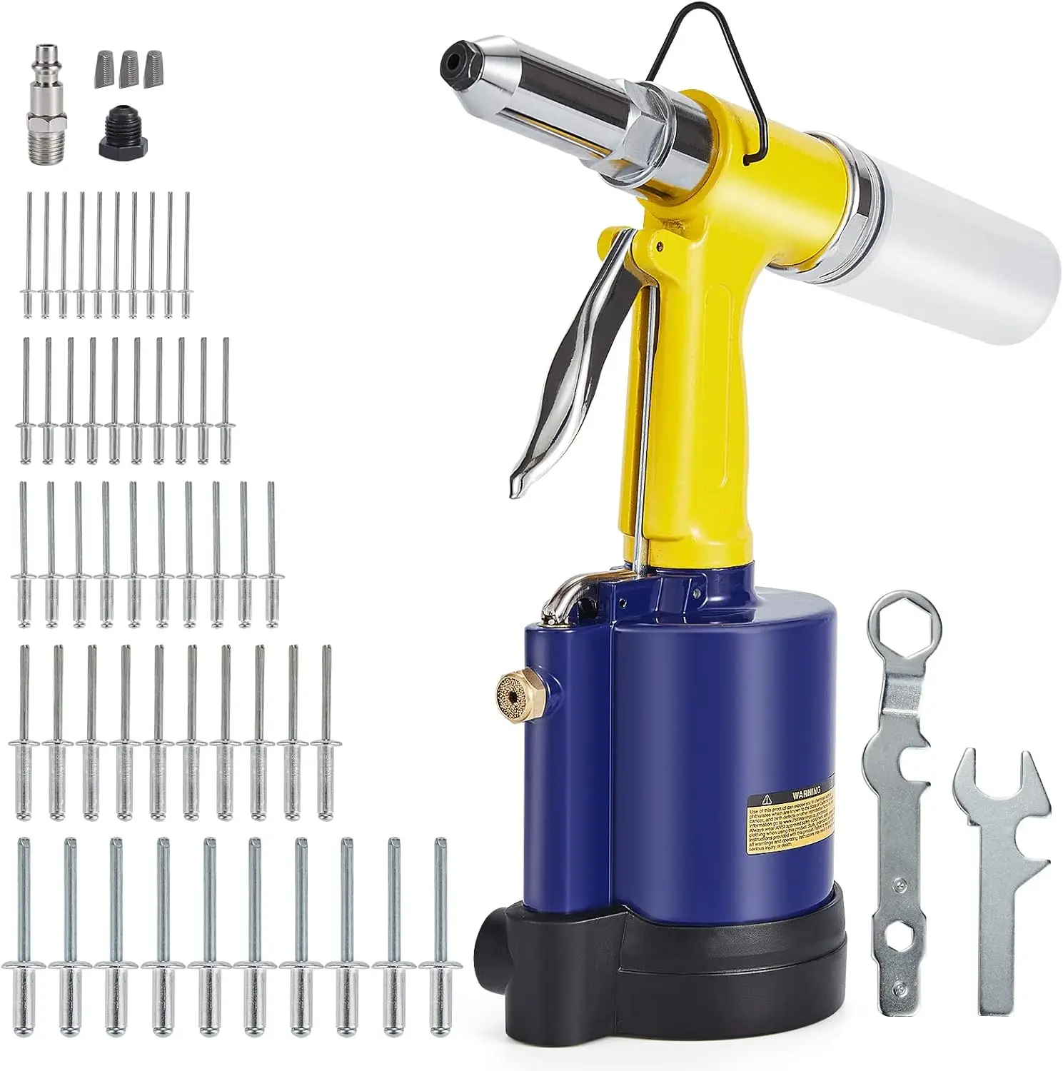 

Air Riveter Tool Kit - 5 Nosepieces, 50pcs Rivets, for 3/32" to 1/4" Blind Rivets