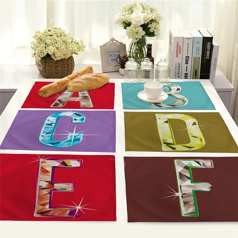 26 Letter Pattern Placemat Dining Table Mat Colorful Alphabet Tea Coaster Cotton Linen Pad Cup Mats