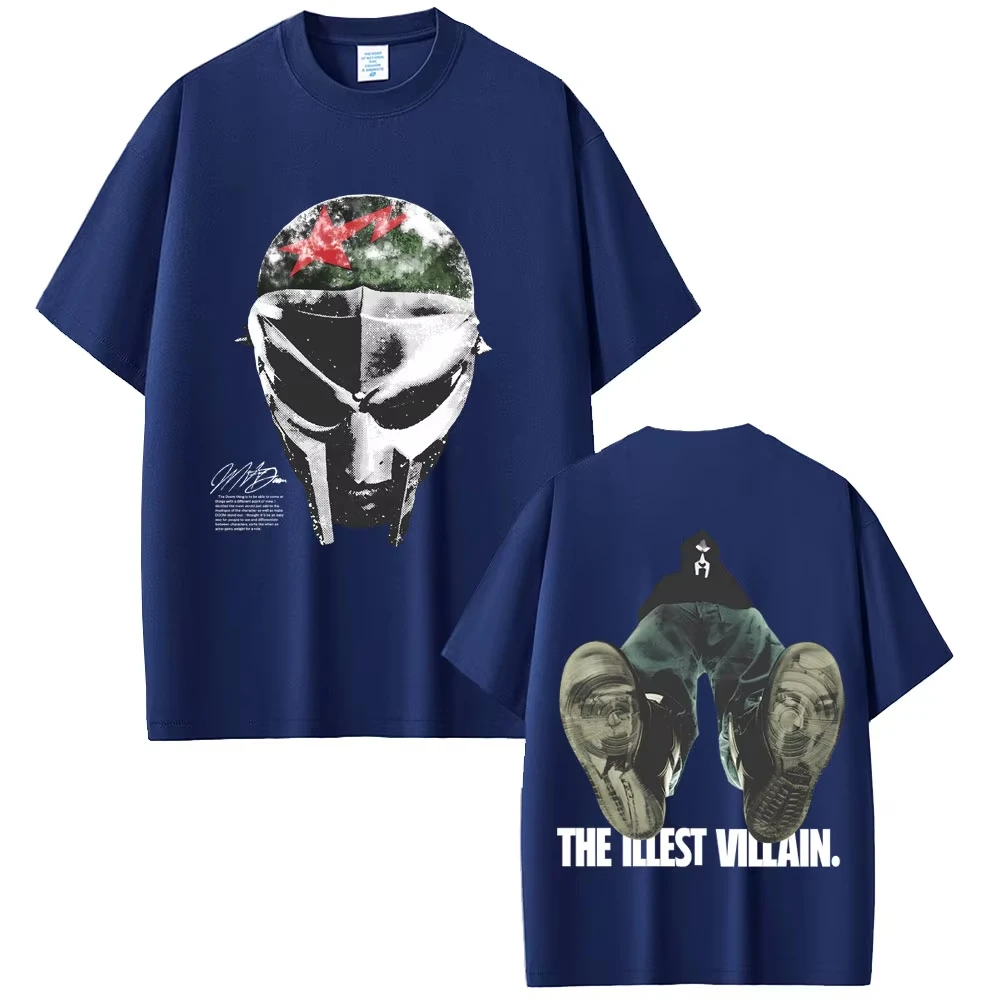 مغني الراب Mf Doom Madvillainy The Illest الأشرار ألبوم مزدوج الوجهين طباعة تي شيرت الرجال النساء الهيب هوب موضة موسيقى البوب تي شيرت