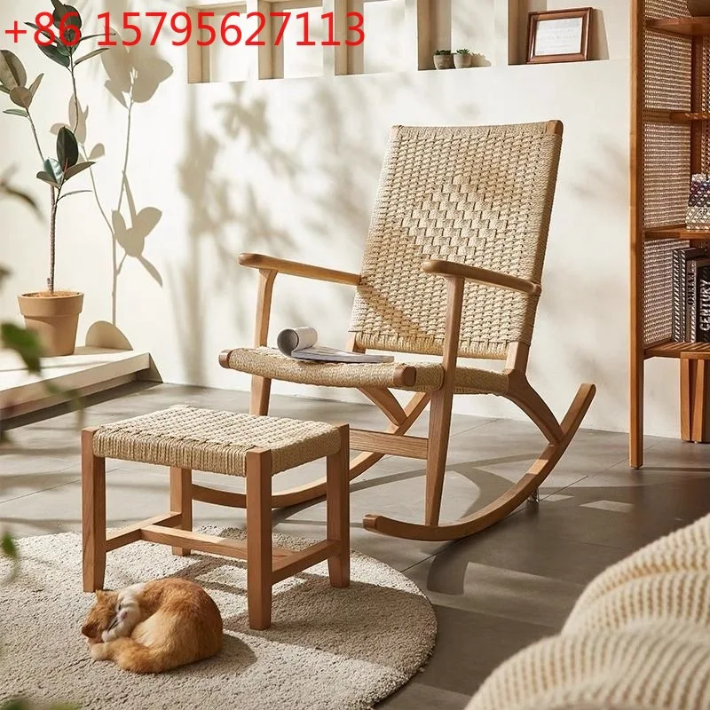 Rattan Craftsman Rattan Rocking Chair Japanese Home Leisure Outdoor Balcony Rattan Chair Simple and Modern
