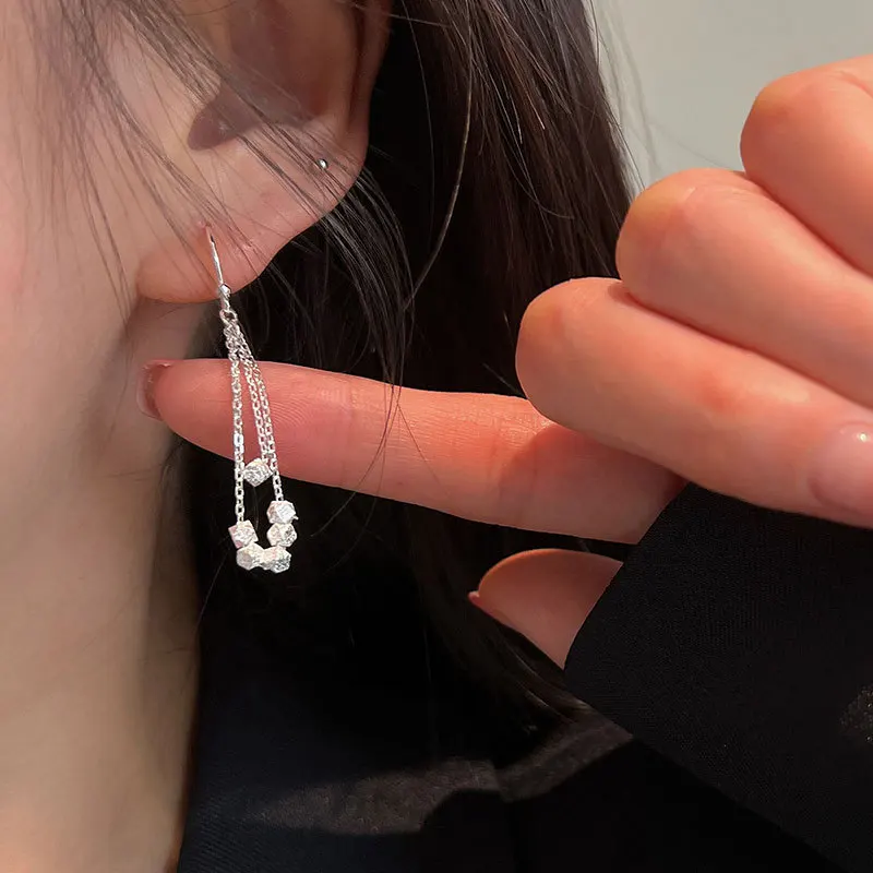 

Silvology Genuine 925 Sterling Silver Broken Silver Beaded Texture Drop Earrings for Women Tassel Long Trend 2022 Fine Jewelry