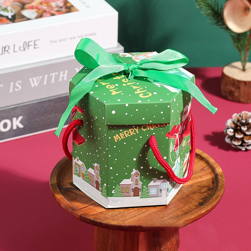 1pcs Christmas Gift Box For Candy Apple Paper Packaging Box Hugging Bucket Home Decor 2024 New Year Party Supplies Wholesale