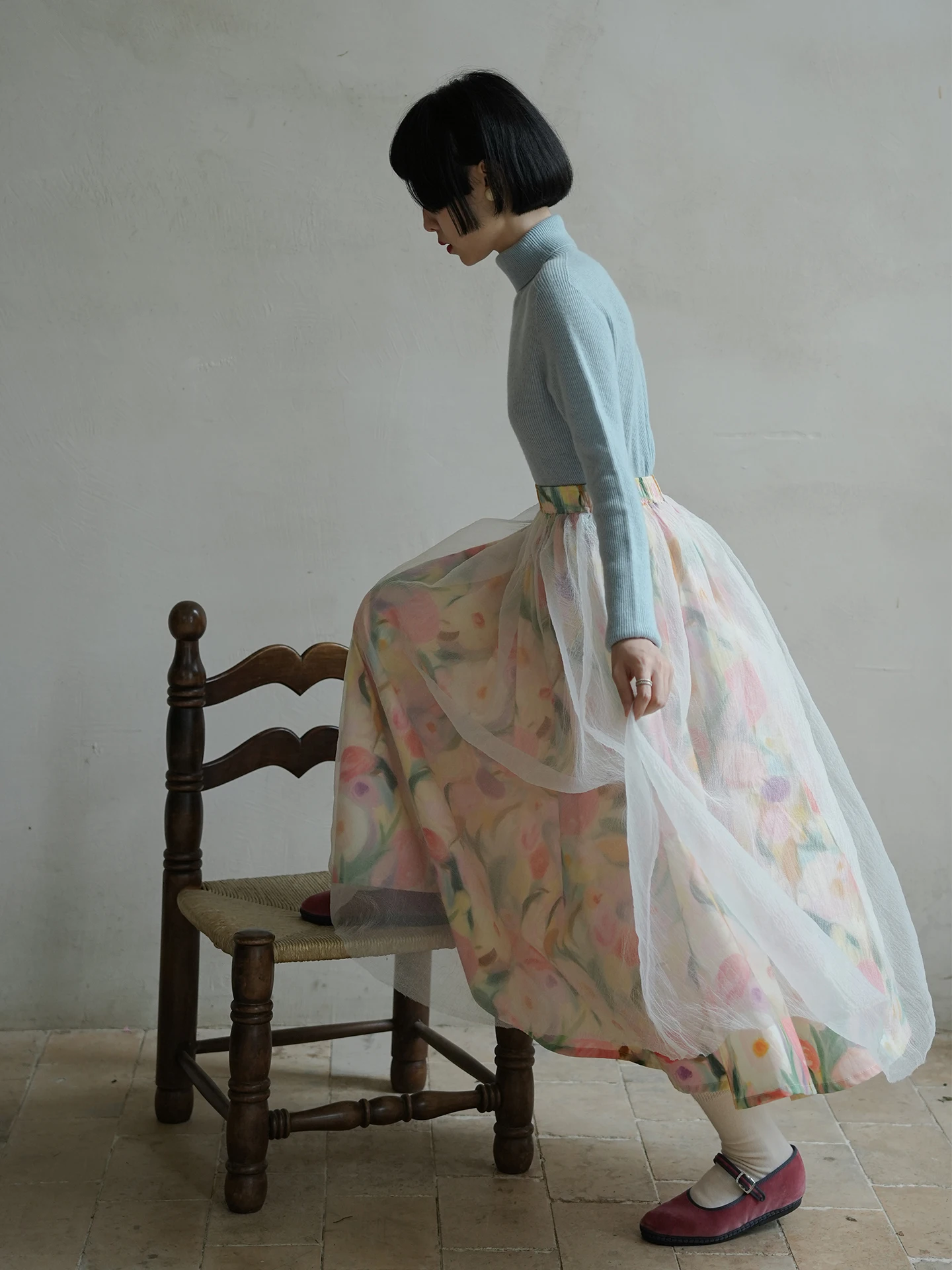 

However And Wind 00 Wool Inteated Misting Blue Base irt Women's Autumn Winter New f High Collar Sweater Sweet Sle L...