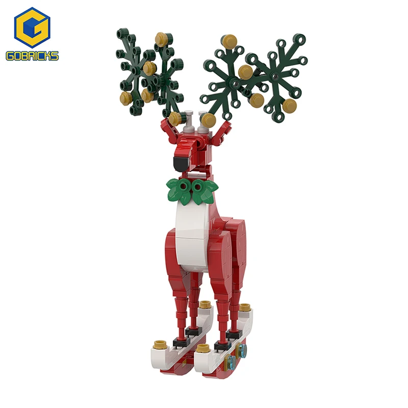 Gobricks MOC Tema natalizio Alce Mattoni Cervo Decorazioni animali Building Block Ornamenti per la casa Opere d'arte Display Giocattolo per bambini Regalo di Natale