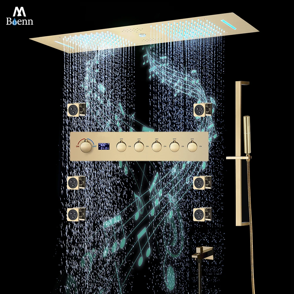 

M Boenn 35*12 Inch Couples Shower System Set 64-Color Ambient Lighting Music Shower Head Bathroom Faucets Brass Hot Cold Mixer