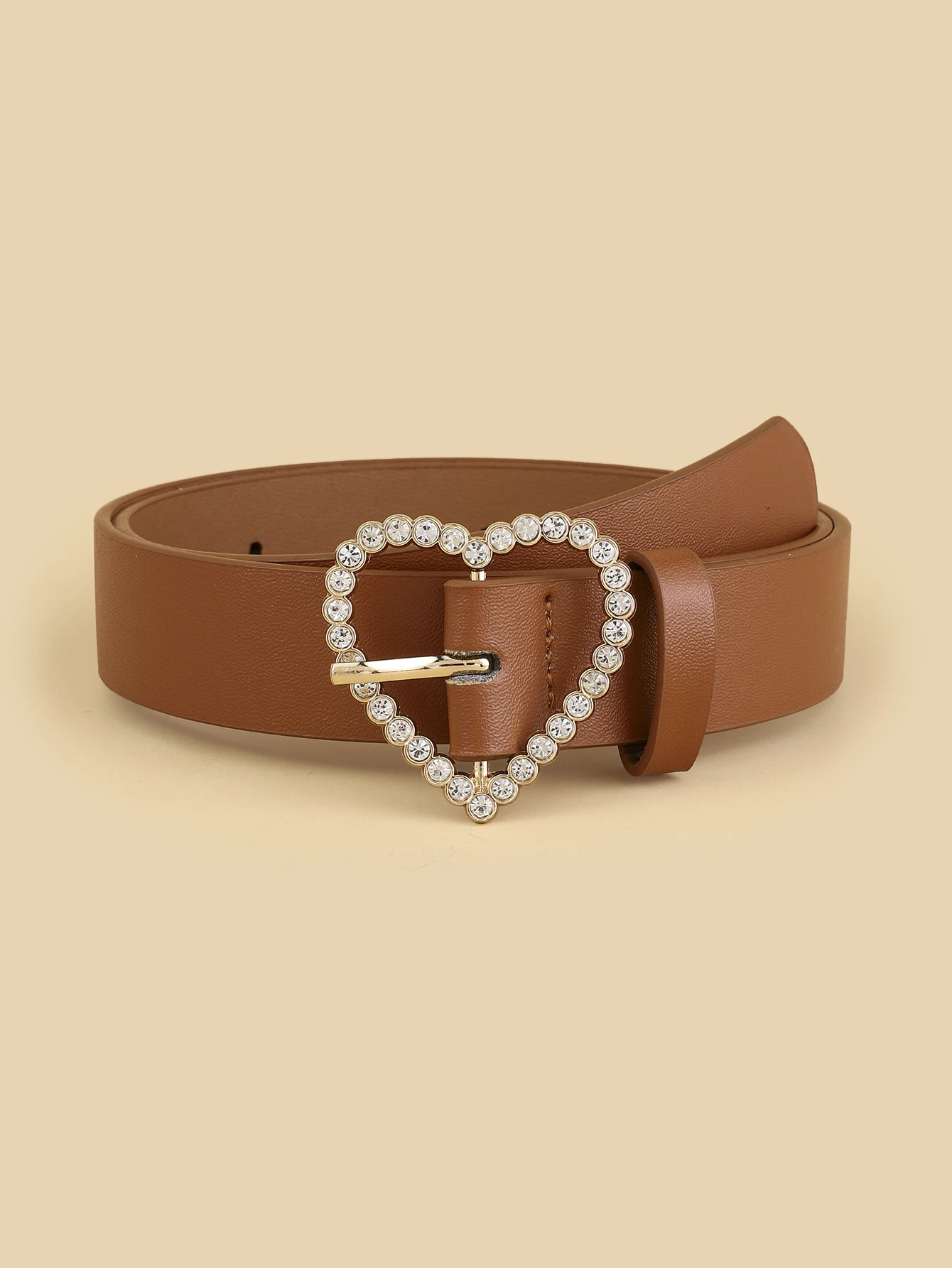 Women\'s New All Seasons Hot Heart-Shaped Diamond Buckle Head Belt Fashion Match Any Clothing Belt