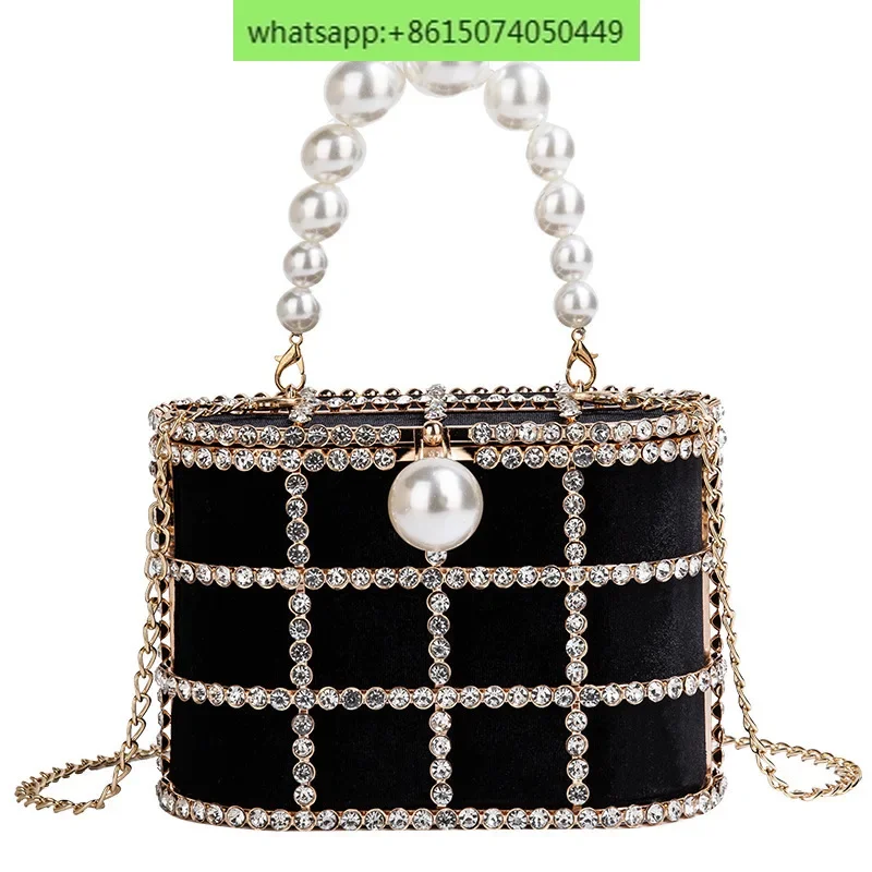 Fashionable and trendy basket bag, new and trendy pearl diamond chain bag, crossbody large capacity women's bag