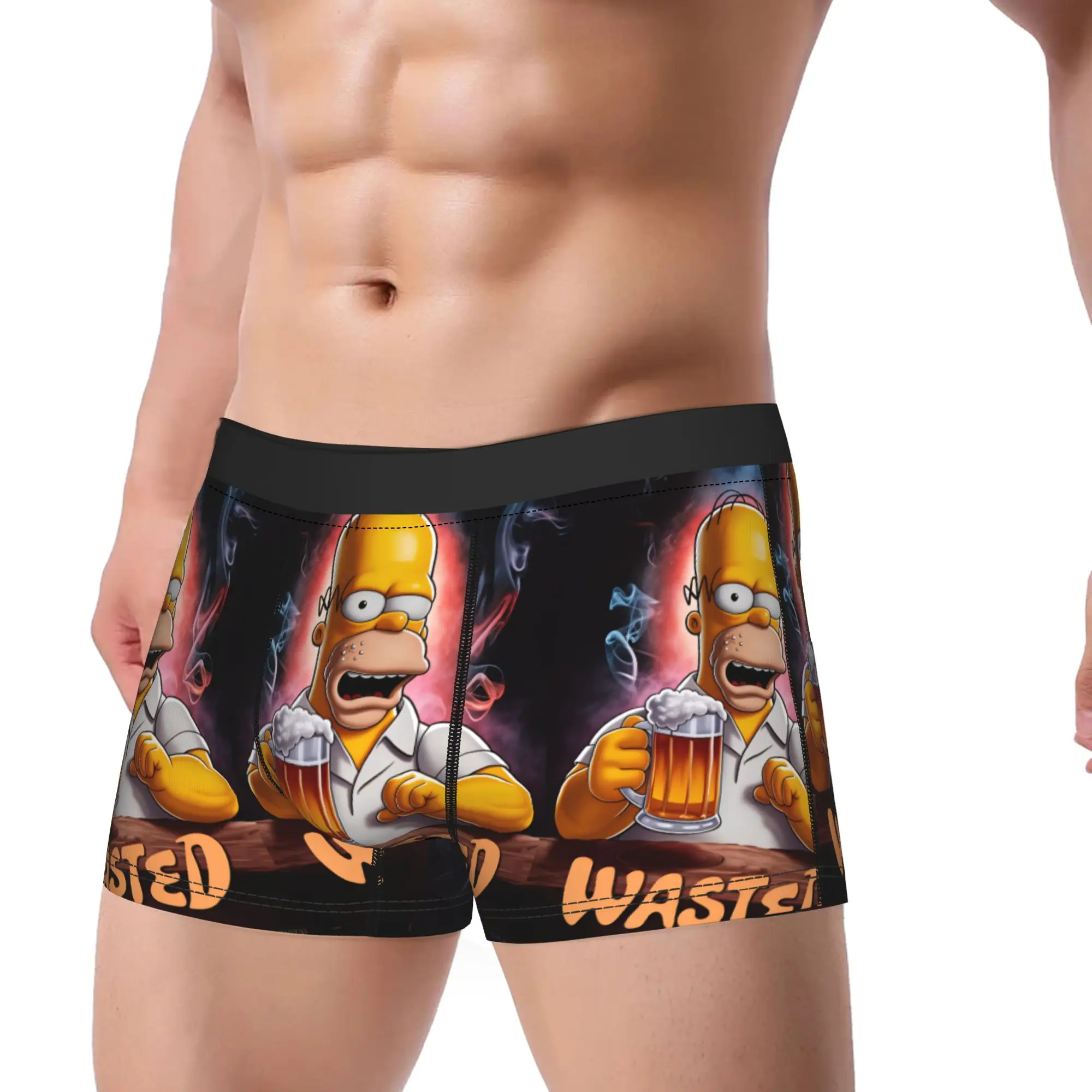 Homer S-Simpsons WASTED Moe's Tavern Underwear  Custom DIY Boxer Shorts High Quality Men's Panties Funny Boxer Brief Gift