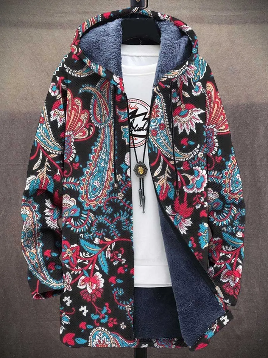 

Мужской ретро Пейсли Художественный принт Плюшевый толстый свитер с длинными рукавами Пальто Кардиган Толстовки Свитер на флисовой подкладке Пальто