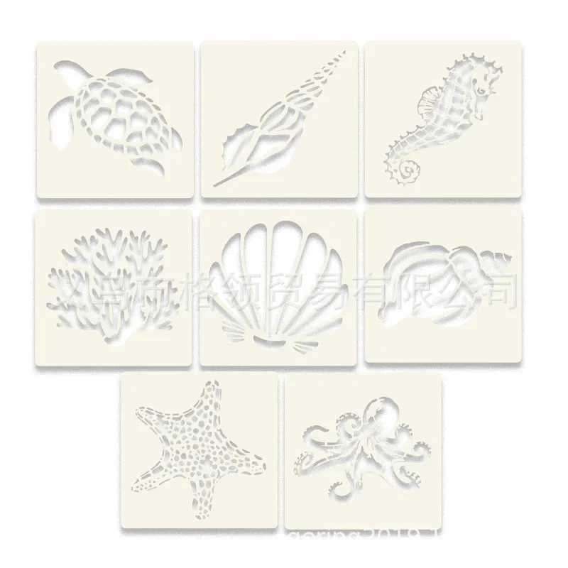 1Pc 13*13cm White PET Marine Animal Series Hollow Stencils Scrapbooking Wall Poster Graffiti Spray Paint Painting Coloring Mold
