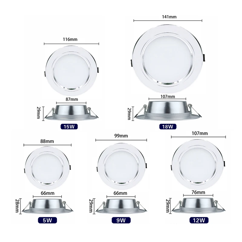 Imagem -02 - Lâmpada de Teto Redonda Embutida Led Downlight Iluminação Interior Branco Quente e Frio 5w 9w 12w 15w 18w ac 220v 230v 240v