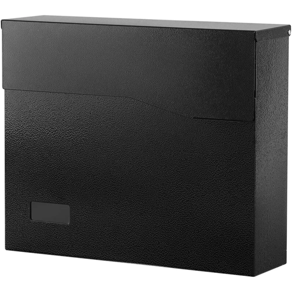 

Large Capacity Steel Wall Mount Mailbox, Rust-Resistant Black Modern Post Box, 14.6x12.2x4.1 Inches