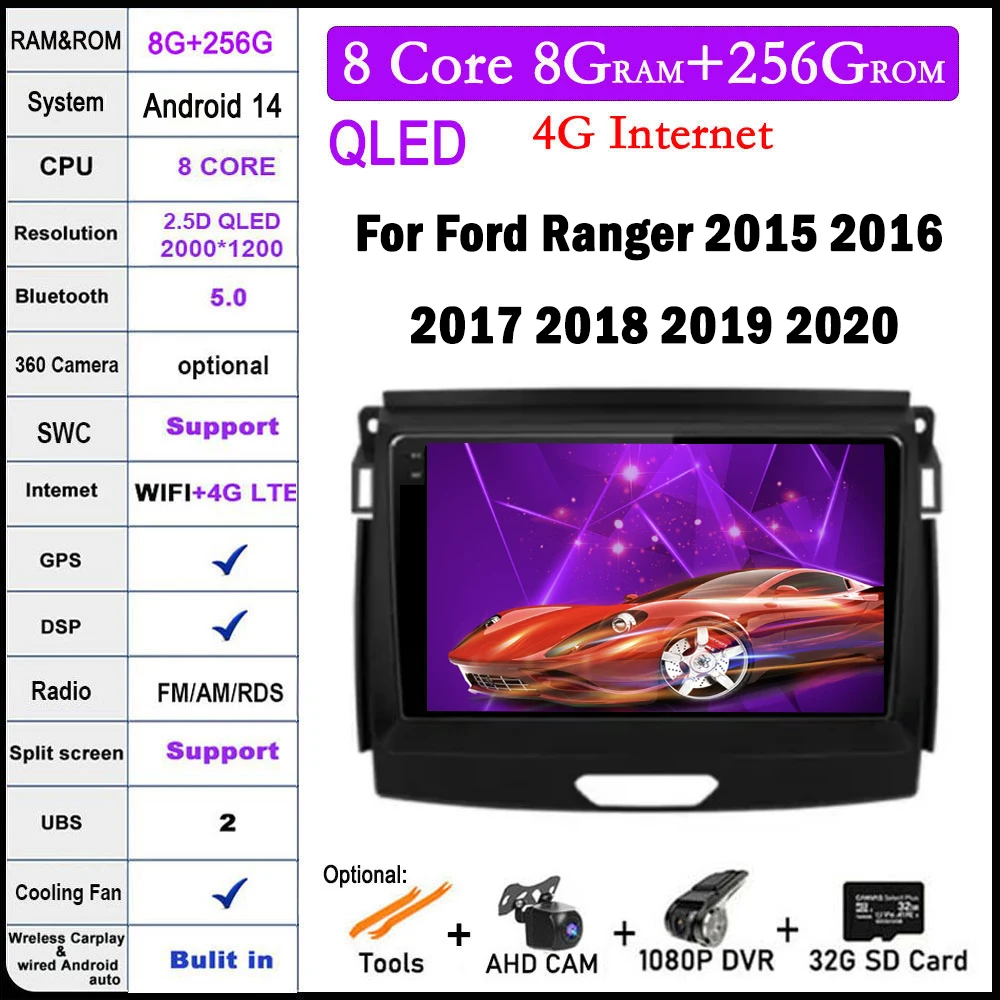 

9 lnch Android 14 Car Stereo IPS Screen For Ford Ranger 2015 2016 2017 2018 2019 2020 GPS Multimedia Carplay Autoradio