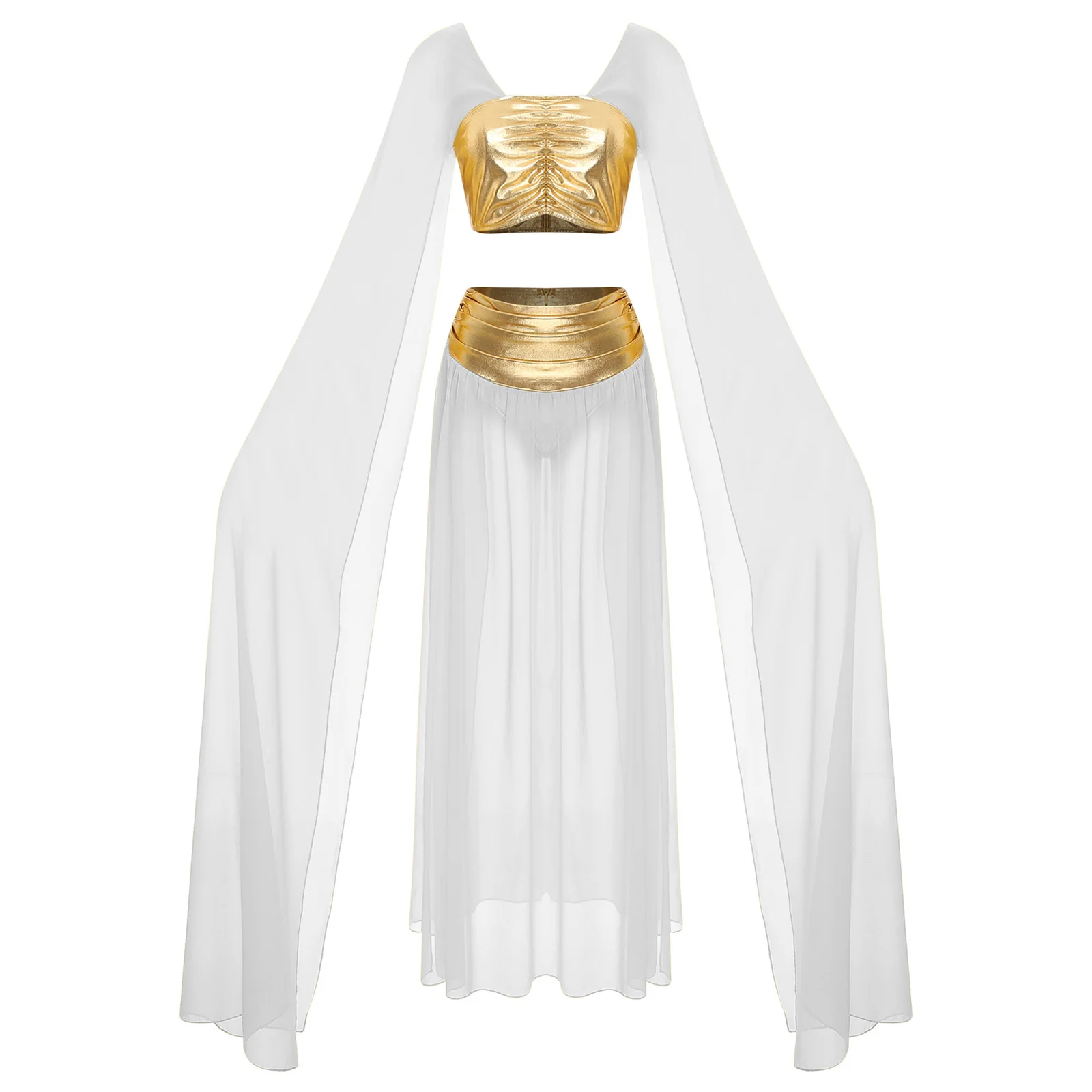 2 個の女性のハロウィン古代ローマエジプトクレオパトラコスプレ衣装クロップトップ + スプリットシフォンスカートセットカーニバルパーティー衣装