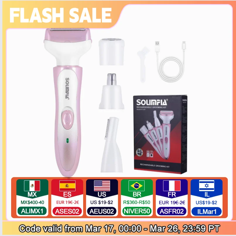 

Solimpia 4 in 1 Electric Lady Shaver Body Hair Removal Epilator Painless Cordless Trimmer Razor Gifts for Women Home Appliances