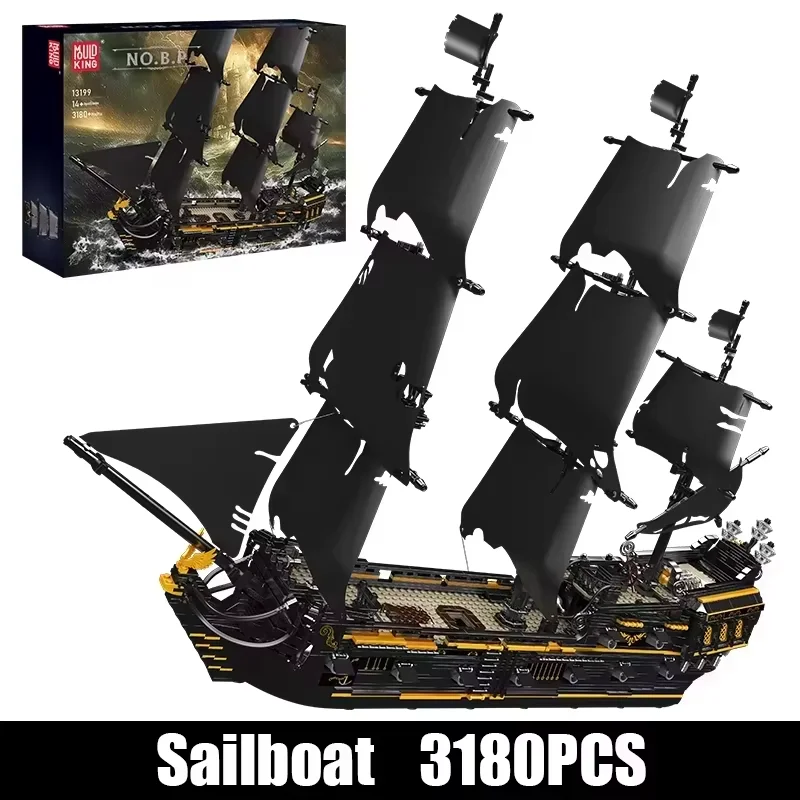 Mould King 13197 Piratenschiff-Bausteine, fliegender Holländer, Boot, Bausatz für Erwachsene, Kinder, Ziegel, Spielzeug, Weihnachtsgeschenke