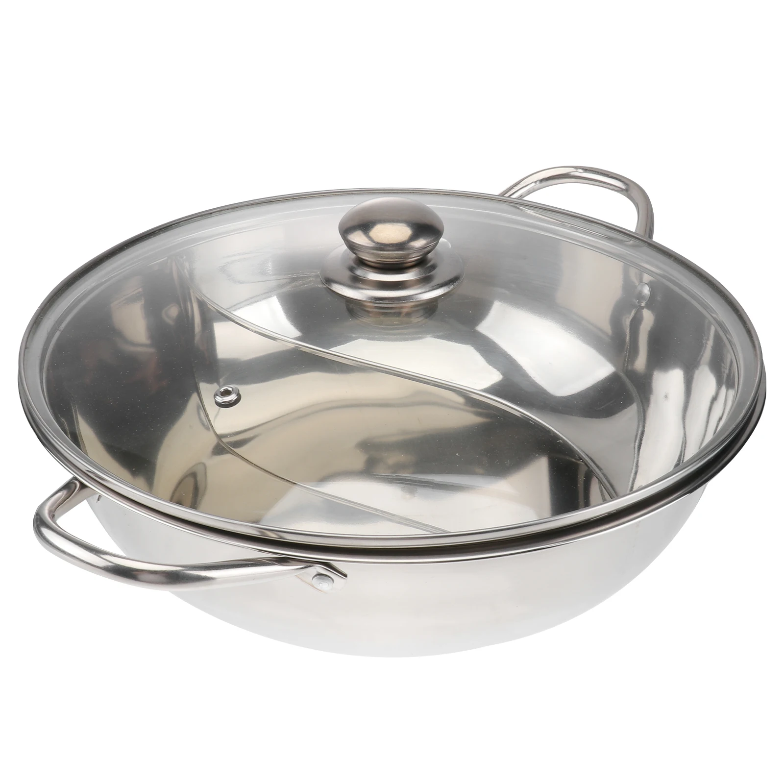 

Multifunctional Hot Pot Dual Divider Stainless Steel 304 Glass Lid Suitable for Family Party Induction Cooker Pot 32Cm