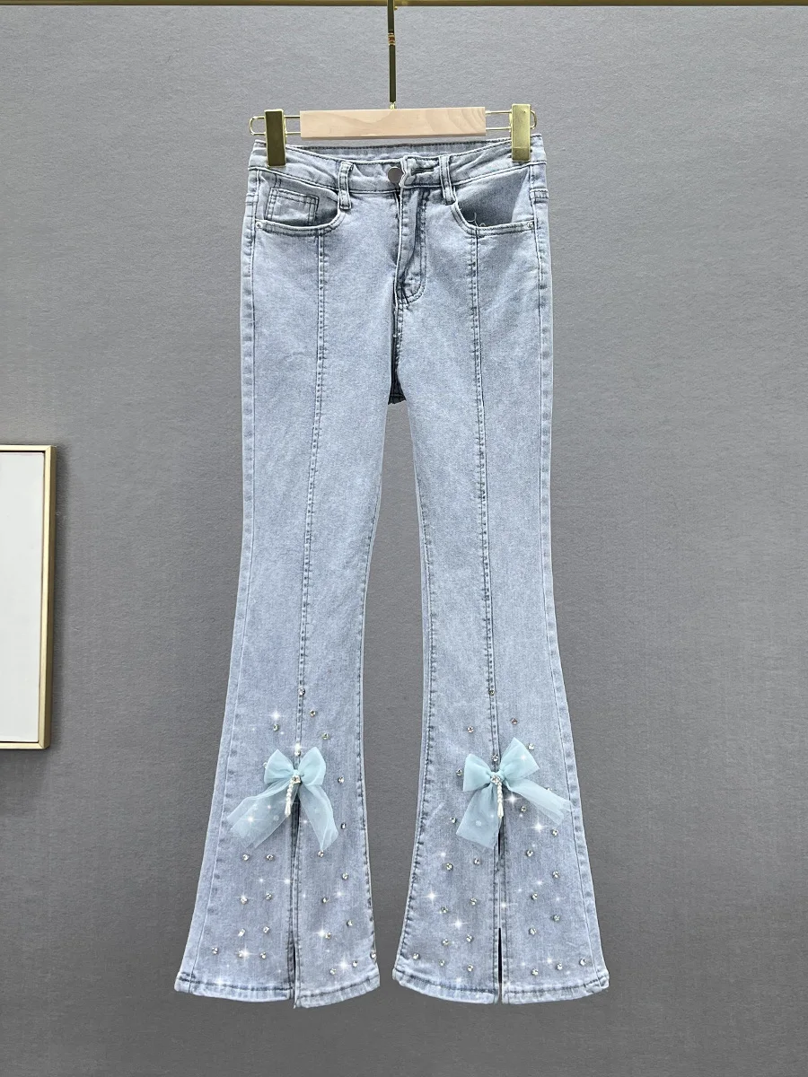 

High Waist Bell Bot Jeans Women's Faion Spring Summer New Arrival Slimming Cotton Stretch Denim mid Length Split Design