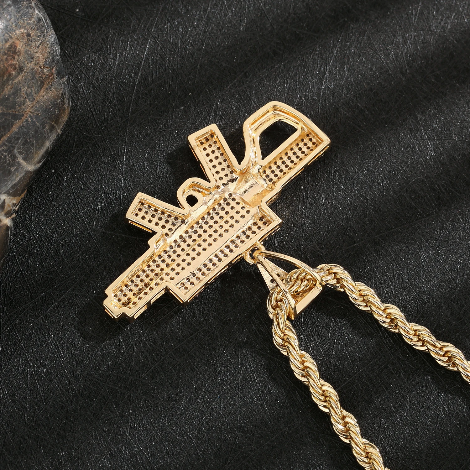 Men's Punk Pistol Pendant Necklace, 14K Brass Plated Gold, Jewelry Gift for Father or Boyfriend view 3