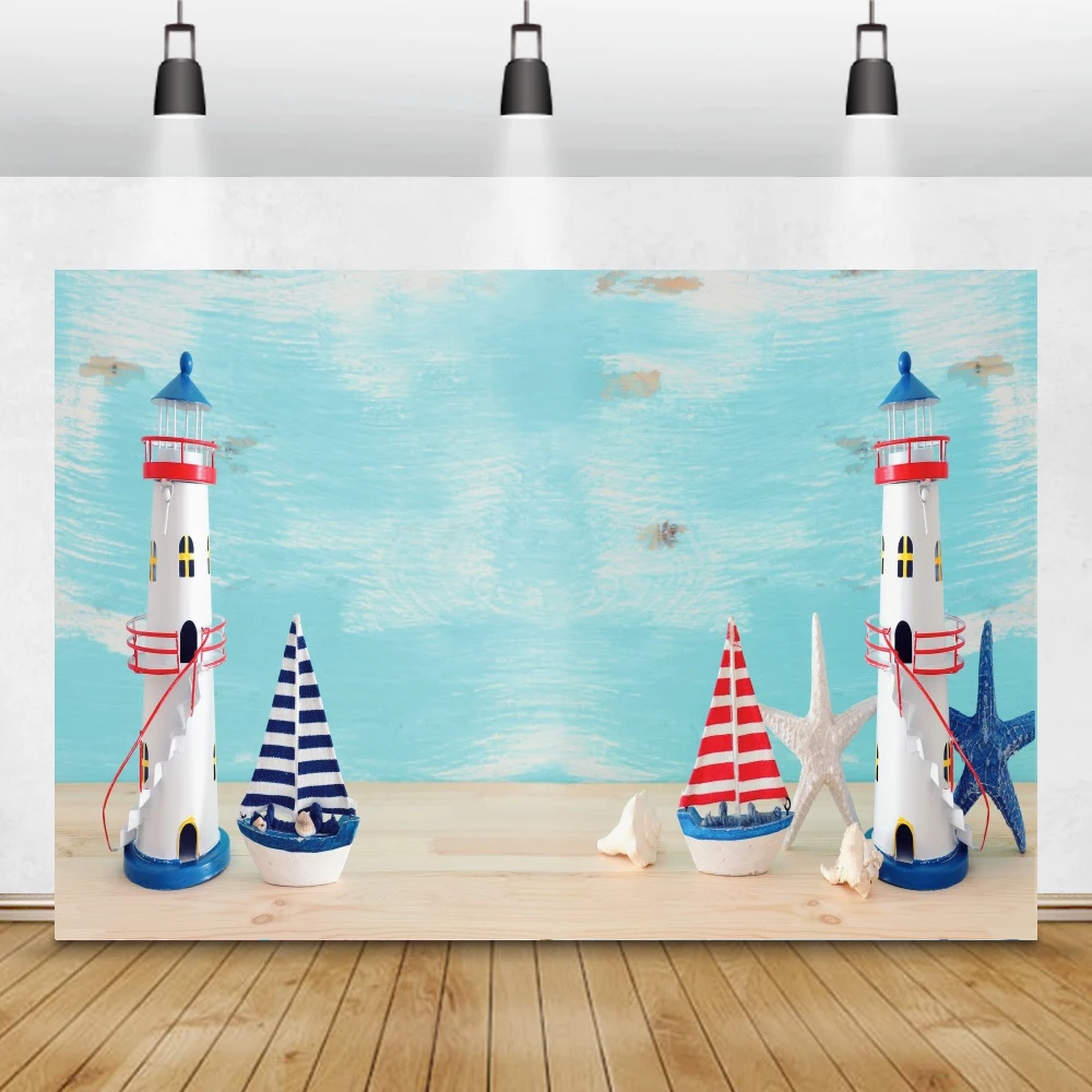 Sea Backdrops For Photography Summer Birthday Party Seaside Light Tower Ship Starfish Baby Child Photozone Photo Backgrounds