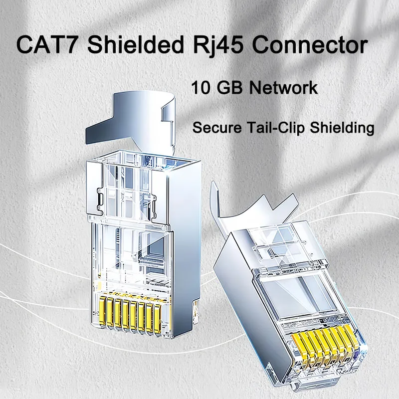 

10 Pcs Cat7 Shielded RJ45 Connector 10Gb Network Gold-Plated Pins Metal Housing 1.5mm Large Aperture Secure Tail-Clip Shielding
