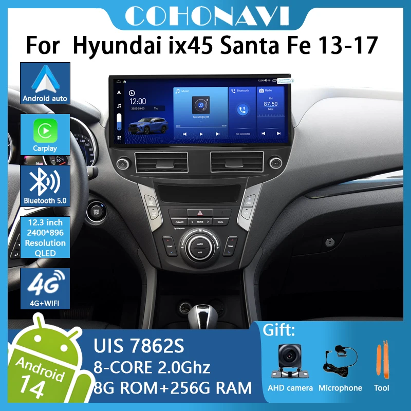

COHO For Hyundai ix45 SantaFe 2013-2017 Car Radio Multimedia Player car Gps Navigation Android14 Octa Core 8+256G 2400*896