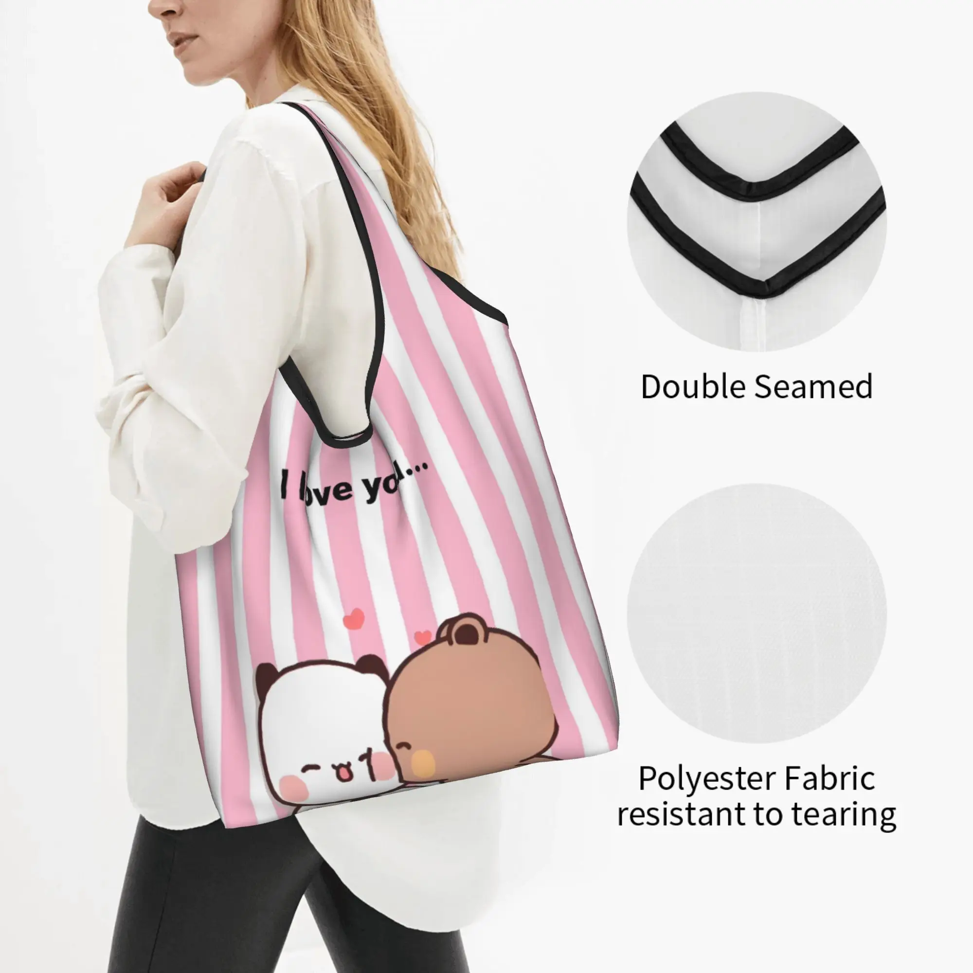 Vertical Stripes Cheerful Bubu Dudu Hot  Groceries Shopping Bag Fashion Shopper Tote Shoulder Bag Big Capacity Portable  Handbag
