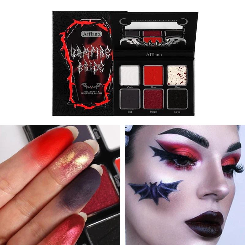 

Afflano Goth Eyeshadow Palette 6 COLOR Vampire Blood Red Black Halloween Burgundy Dark Smokey Pigmented Costume Clown makeup