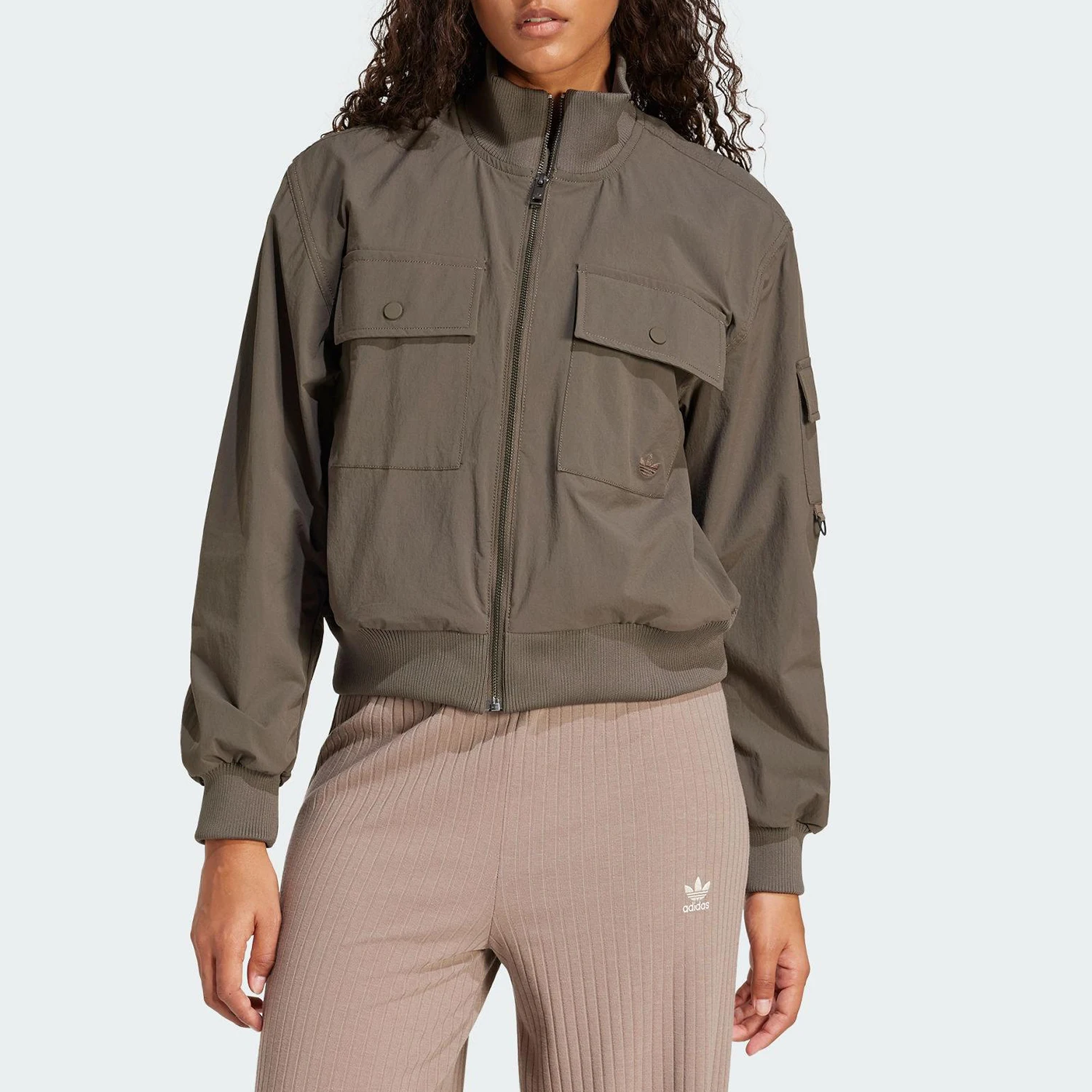 

Adidas genuine genuine Three Stripes Women's Loose Casual Stand Collar Jacket JD4791